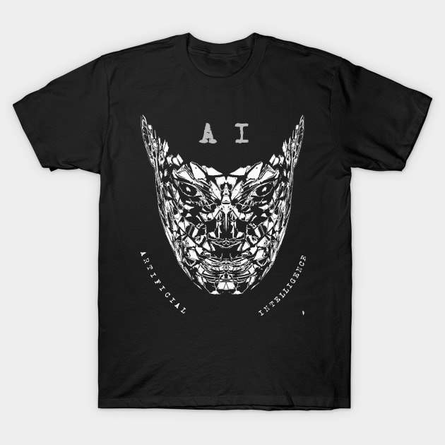 AI, artificial intelligence, white robot mask. T-Shirt by Bird